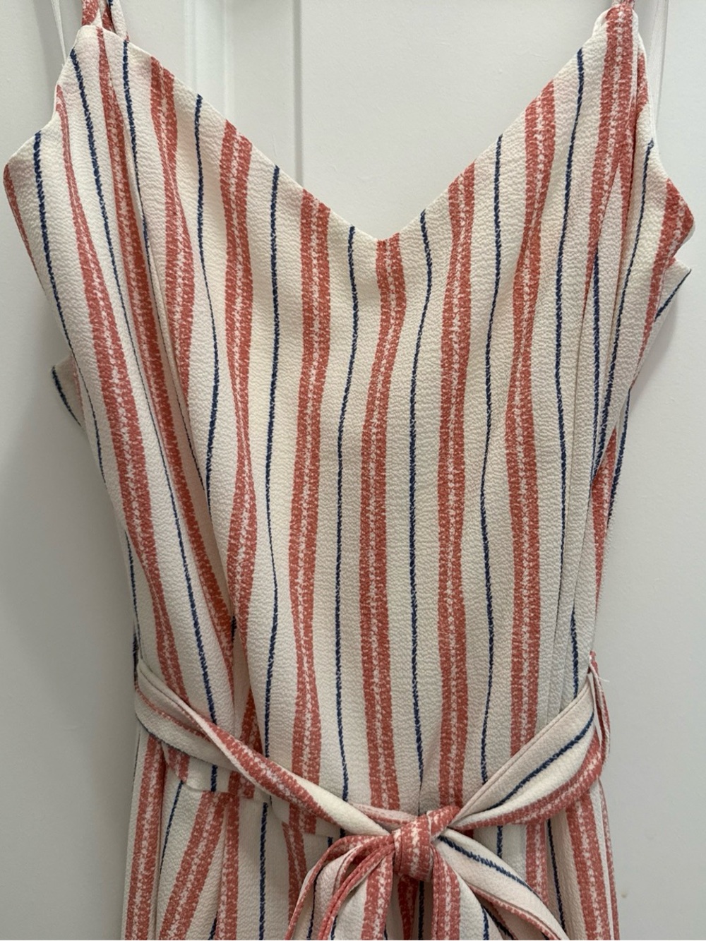 Monteau Cream jumpsuit with Rust & Navy Stripes